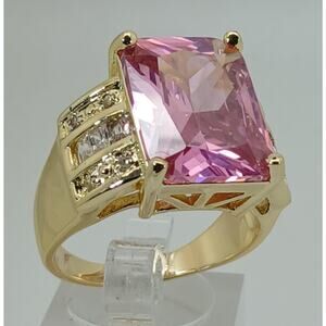 Vintage Ring Size 10 Pink Sim Diamond CZ Silver Tone White Gold GP Cocktail NOS